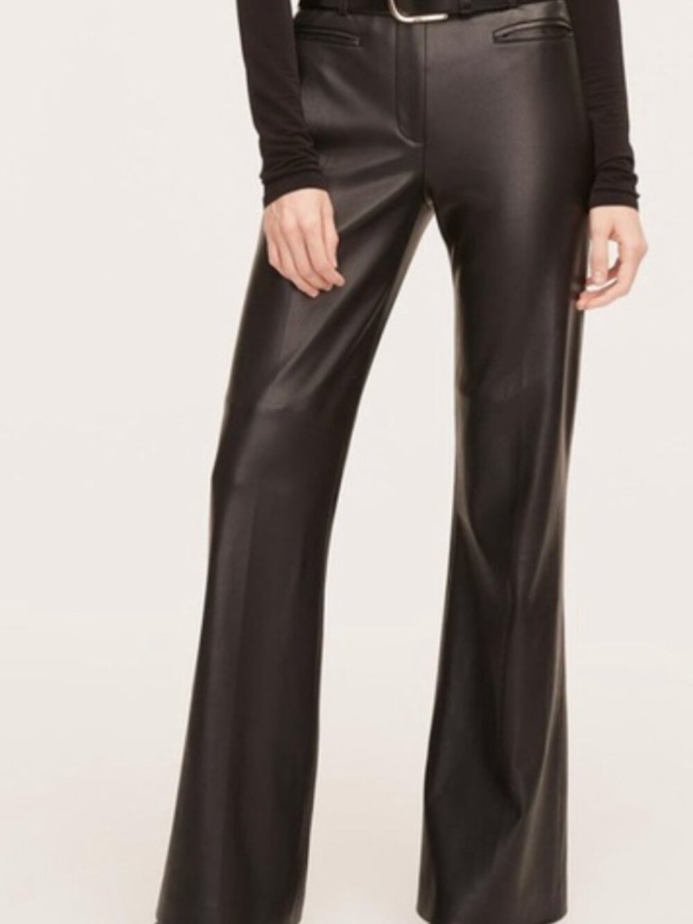 Rebecca Taylor Black Faux Leather Boot-Cut Pants